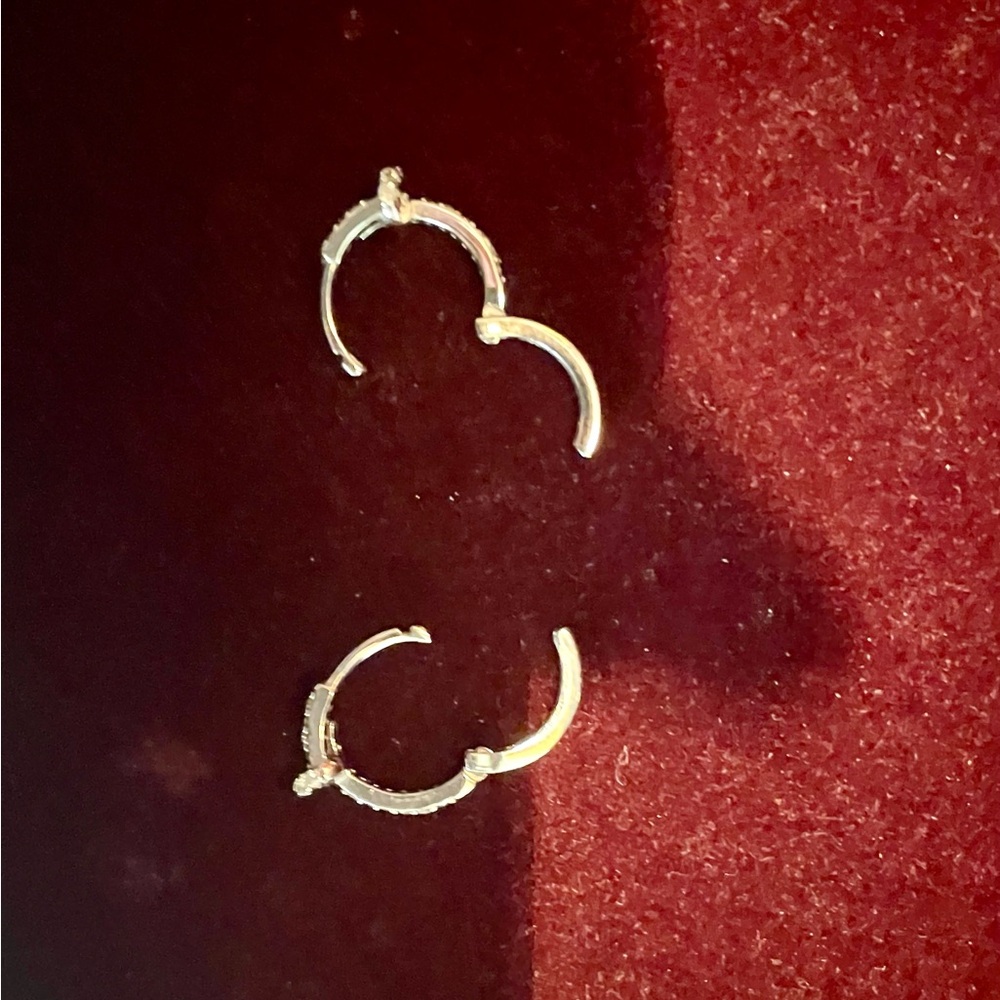 Sterling Silver Pave CZ Nail Hoops Huggies - Picture 6 of 7